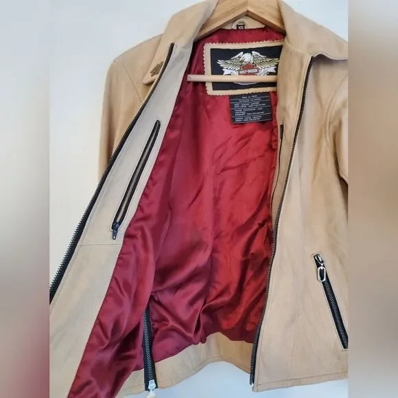 Harley Davidson *Flawed* tan leather jacket size women's XS - Picture 15 of 16